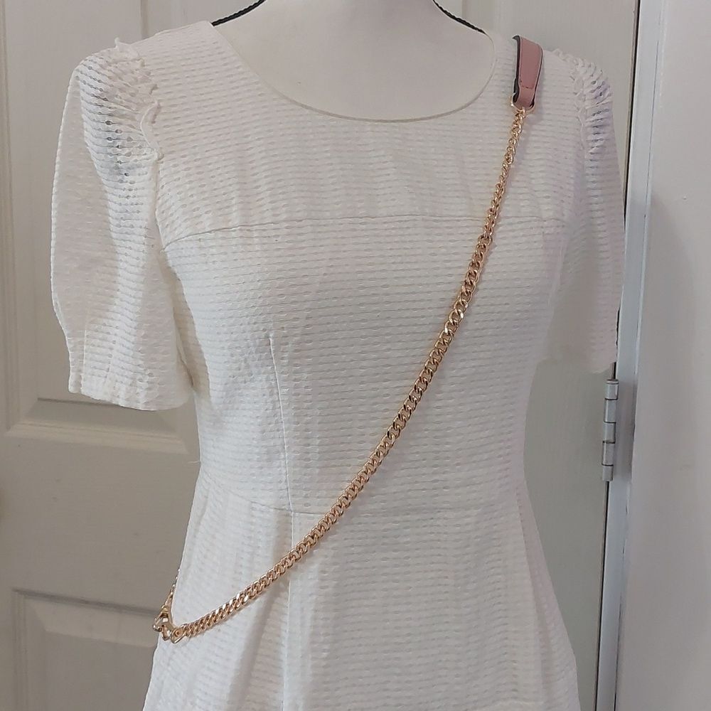Gold Tone Chain and Pink Faux Leather Crossbody Shoulder Bag Strap 48" Long